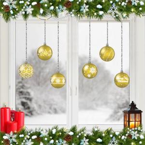 ArtiClings 12 x Bauble Window Clings with Glitter Patterns and Strings Colour = Gold
