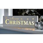 WeRChristmas Pre-Lit LED Merry Christmas Sign Decoration, Wood, 38 cm - White