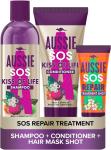 Aussie SOS Shampoo And Conditioner Set + Intense Shot Hair Mask for Dry Damaged Hair, 