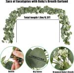 Falflor 2Pcs Greenery Garland 6.5Ft Artificial Eucalyptus Garland with Seed Table Runner Vine Garland for Christmas Wedding Home Decor