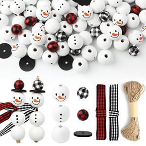 SAVITA 150pcs Christmas Snowman Wooden Beads Set,