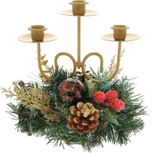 Christmas Table Candle Holder Decoration, 22 cm - Red With Natural Pine cones and Berries WeRChristmas 