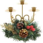 Christmas Table Candle Holder Decoration, 22 cm - Red With Natural Pine cones and Berries WeRChristmas 