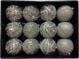 Pack of 12 Deluxe Decorated White 8cm Christmas Tree Baubles