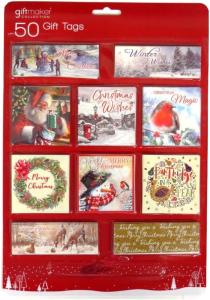 50 Luxury Traditional Christmas Gift Tags with Gold Metallic Thread