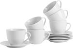 Argon Tableware 6x White Large Cappuccino Coffee Cup & Saucer Set - Cup 320ml Dishwasher and Microwave Safe