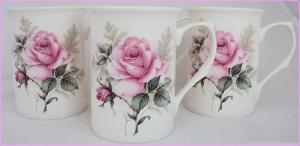 Majestic Rose Mugs Set of 6 Fine Bone China Roses Mugs Hand Decorated in the UK Free UK Delivery