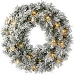 WeRChristmas Pre-Lit LED Snow Flocked Spruce Wreath Christmas Decoration - 60 x 60 x 7.5 cm, White