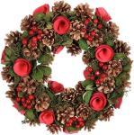 Dibor Beautiful Christmas Wreath with pine cones ,Red berries and Red Christmas Roses 