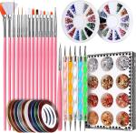 Nail Pen Designer, Teenitor Stamp Nail Art Tool with 15pcs Nail Painting Brushes, Nail Dotting Tool, Nail Foil, Manicure Tape, Color Rhinestones for Nails