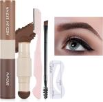 Eyebrow Stamp, Eyebrow Stencil Kit Shaper Kit Brow Cream Stamp Set Waterproof Smudge Proof Multifunction Long Lasting colour For Eyebrow Eyeshadow Face Hairline (Medium Brown & Brown)