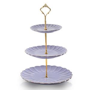 Purple 3-Tier Ceramic Cake Stand for Teas
