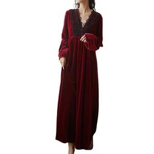 Velvet V Neck Nightgown in Burgundy for Women