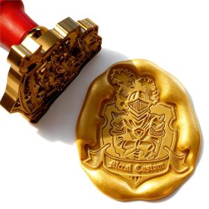 Personalized Medieval Shield Wax Seal Stamp with Red Beech Handle