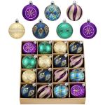 Peacock Blue & Purple Christmas Ornaments - Elegant Holiday Décor Set
