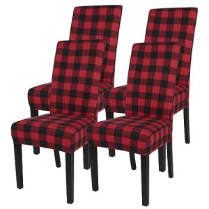 Festive Black/Red Plaid Chair Covers Set of 4