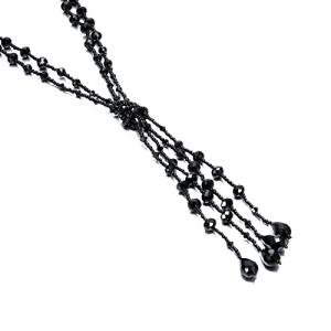 1920s Charcoal Black Beaded Lariat Necklace