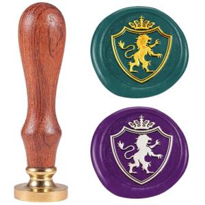 Lion Shield Wax Seal Stamp with Wooden Handle