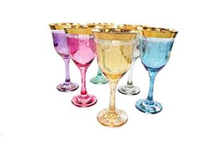 Vintage Rainbow Colored Wine Glasses Set of 6