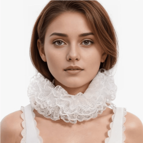 Lace Renaissance Neck Ruffle Collar - White