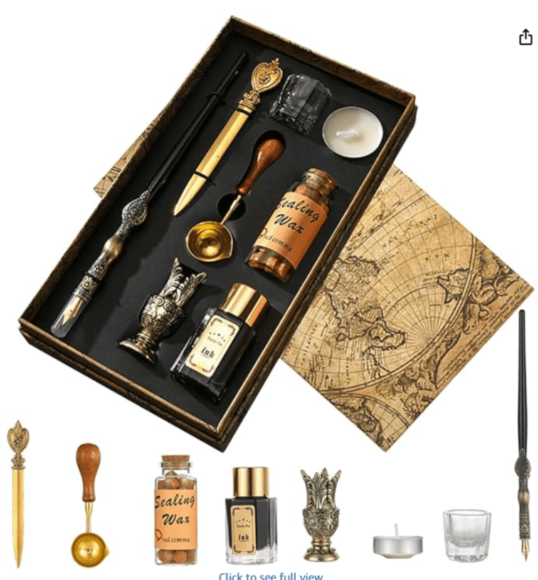 Vintage Wooden Dip Pen & Letter Opener Set