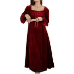 Burgandy Velvet Lace Nightgown Tea Length 