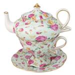 Gracie China Tea for One Set, Blue Rose Chintz | Classic Historia