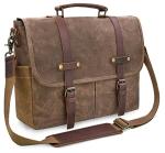 15.6" Vintage Leather Messenger Bag for Men, Brown 