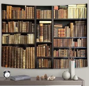 Vintage Bookshelf Tapestry for Aesthetic Home Decor
