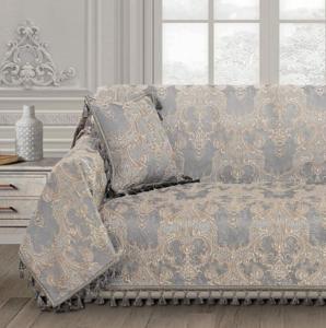 Elegant Damask Chenille Sofa Cover with Tassels 