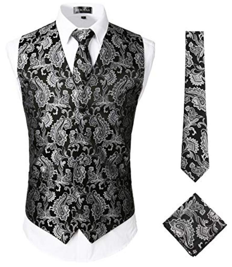 Elegant Men's Jacquard Paisley Vest and Tie Set