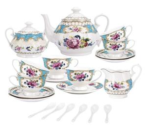 European Retro Rose Porcelain Tea Set, 15 Pieces