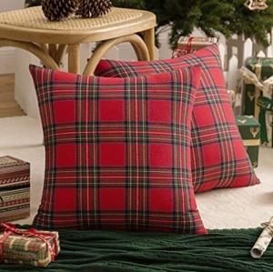 Christmas Tartan Throw Pillow Covers - Set of 2