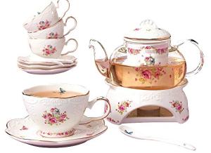 Vintage Floral Porcelain Tea Set with Warmer
