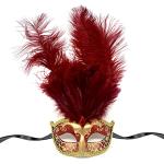 Red and Gold Venetian Feather Masquerade Mask