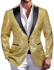 Gold Yellow Sequins Men’s Blazer for Parties