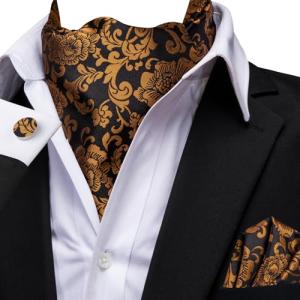 Black and Gold Floral Ascot Lapel Pin Set