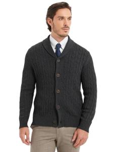 Men's Charcoal Wool Blend Collar Cardigan