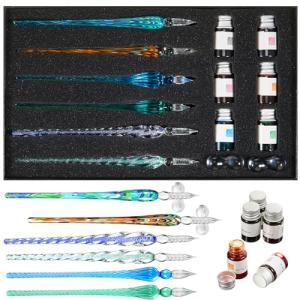 Colorful Glass Dip Pen Ink Set with Holders