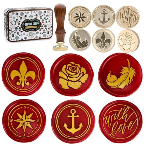 Brass Wax Seal Stamp Kit with 6 Unique Designs