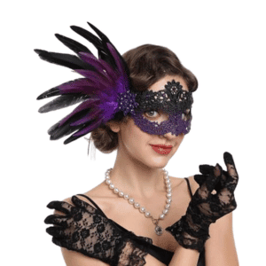 Purple and Black Lace Masquerade Mask and Gloves