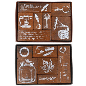 Vintage Wooden Stamp Set for Crafts and Journals