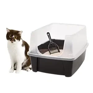 IRIS USA Open Top Cat Litter Tray with Scoop and Scatter Shield