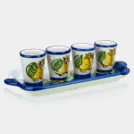 Limoncello Ceramic Glasses and Ceramic Tray Hand-Painted Set of 4: Artisan Limoncello Glass Set