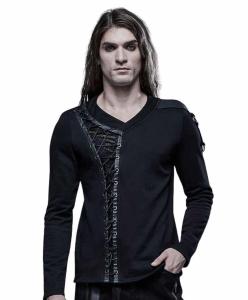 Men's Gothic Punk Rave V-Neck Asymetric Top